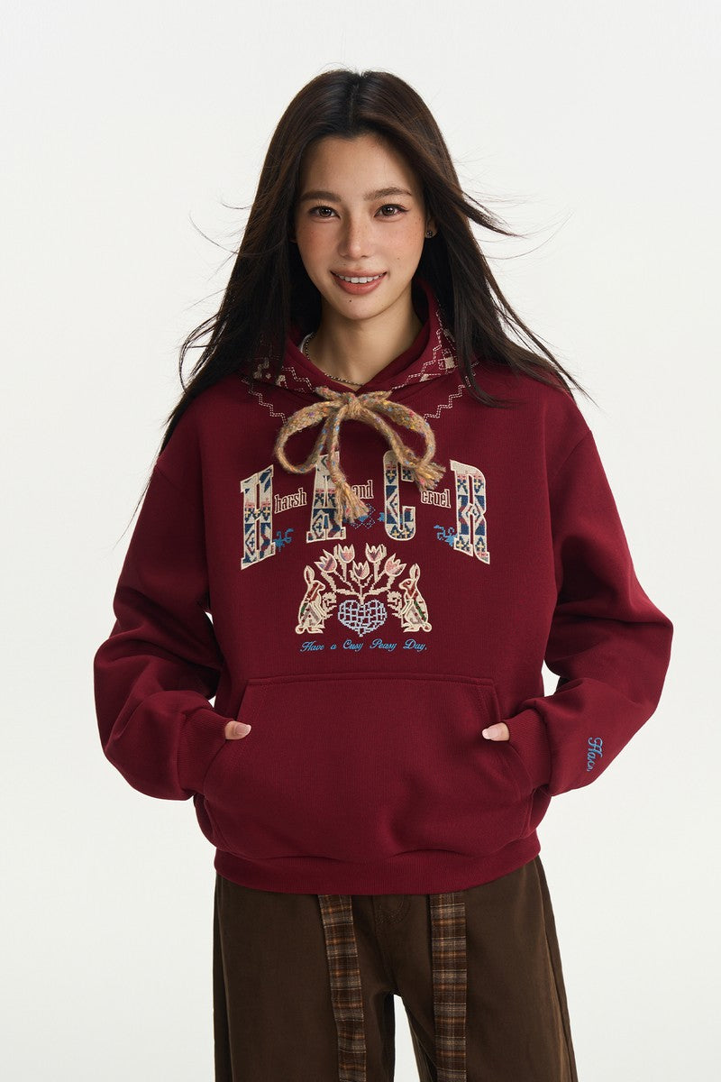 Embroidered Patchwork Graphic Hoodie