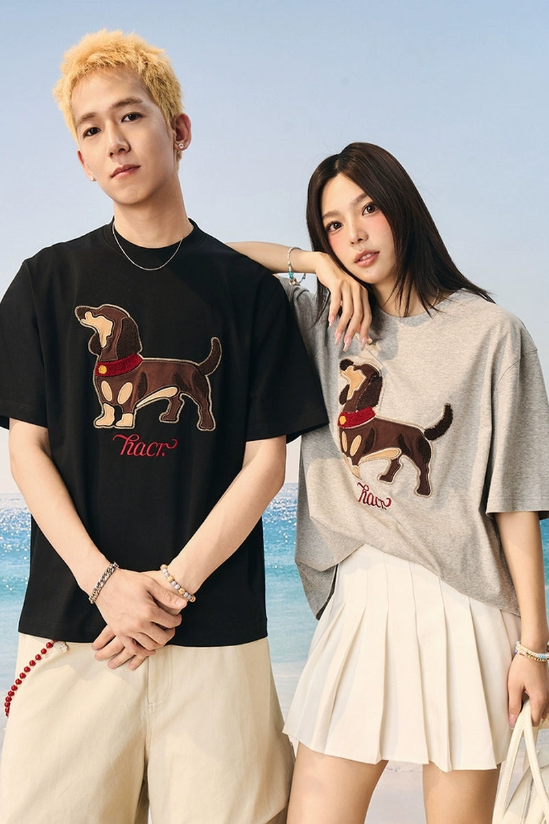 Suede Dog Towel Patch T-Shirt