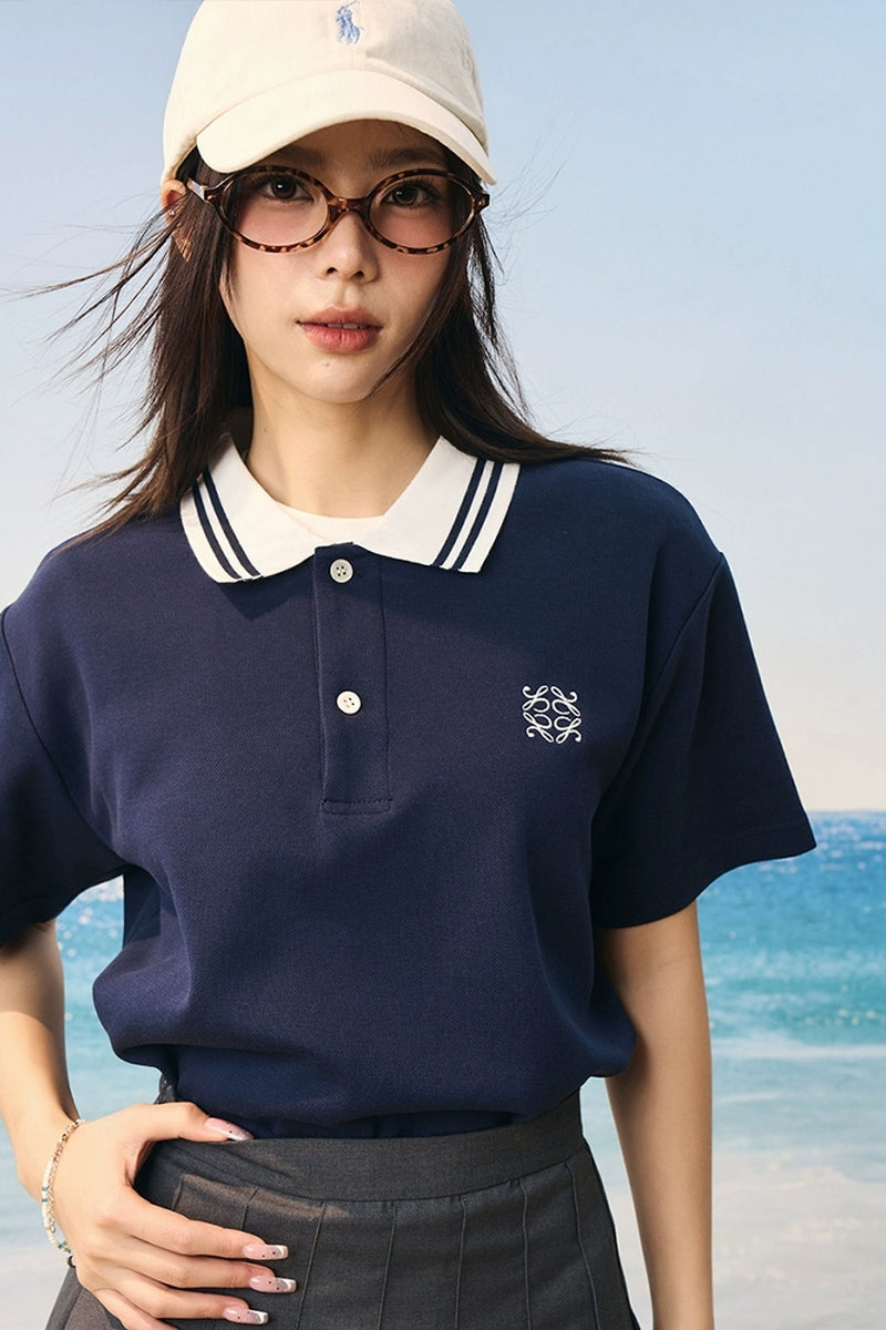 Colorblock Textured Embroidered Polo