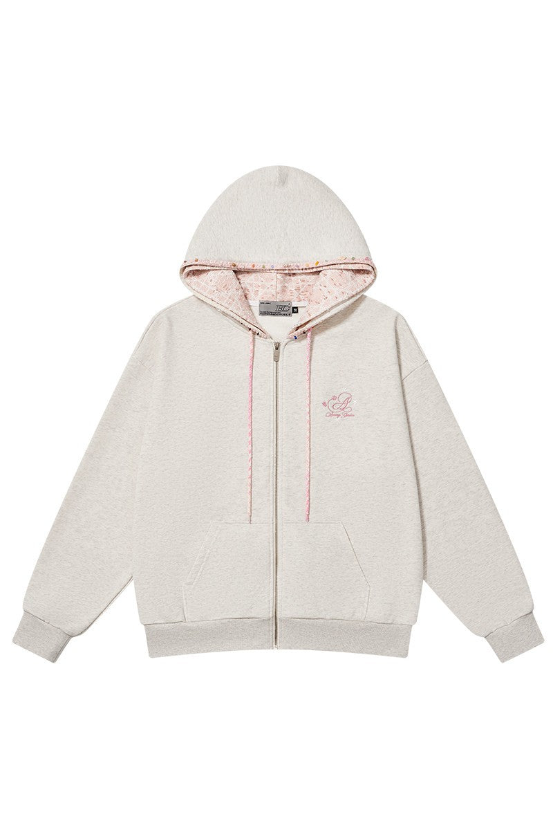 Double Hood Embroidered Zip Hoodie