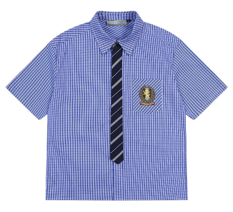 Plaid Tie Layered Shirt