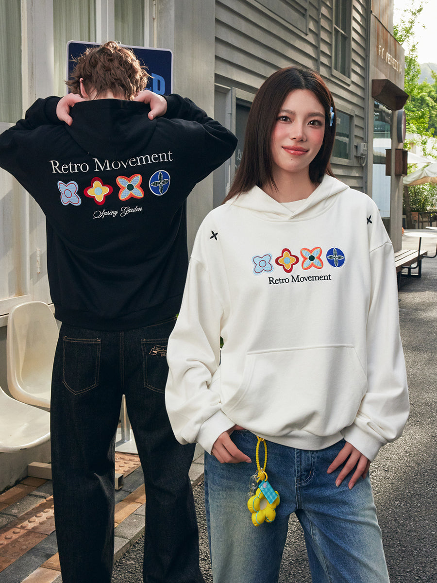 Floral Embroidered Colorblock Hoodie