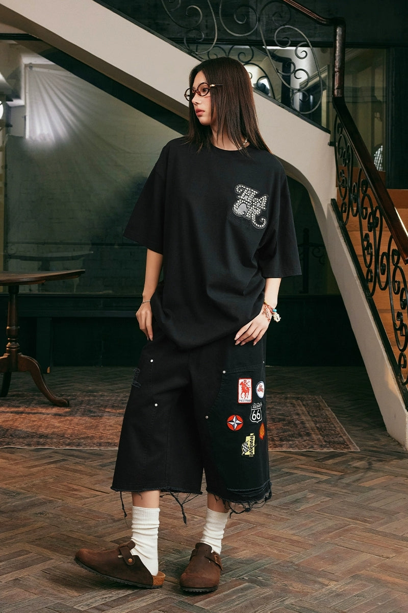 Rhinestone Patch Basic T-Shirt