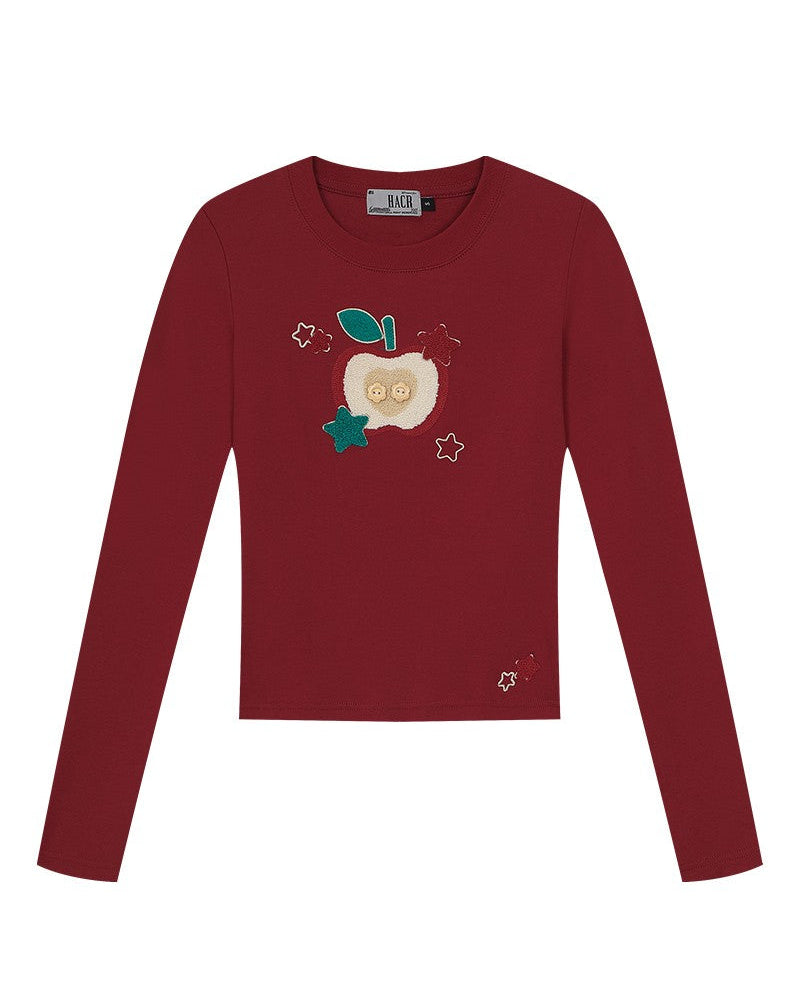 Cartoon Apple Embroidery Tee