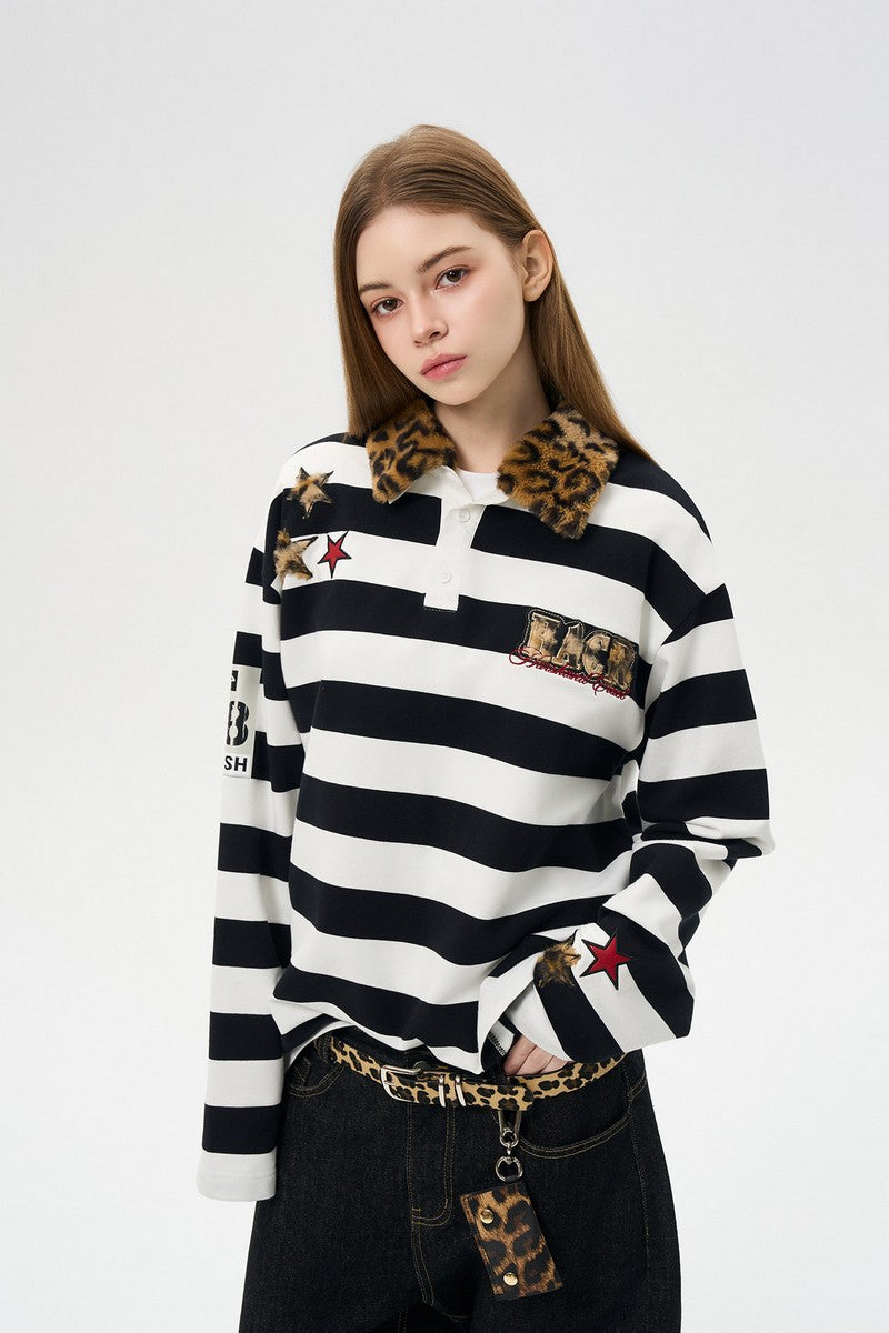 Striped Leopard Panel Polo