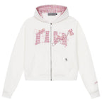 Embroidered Plaid Zip Hoodie