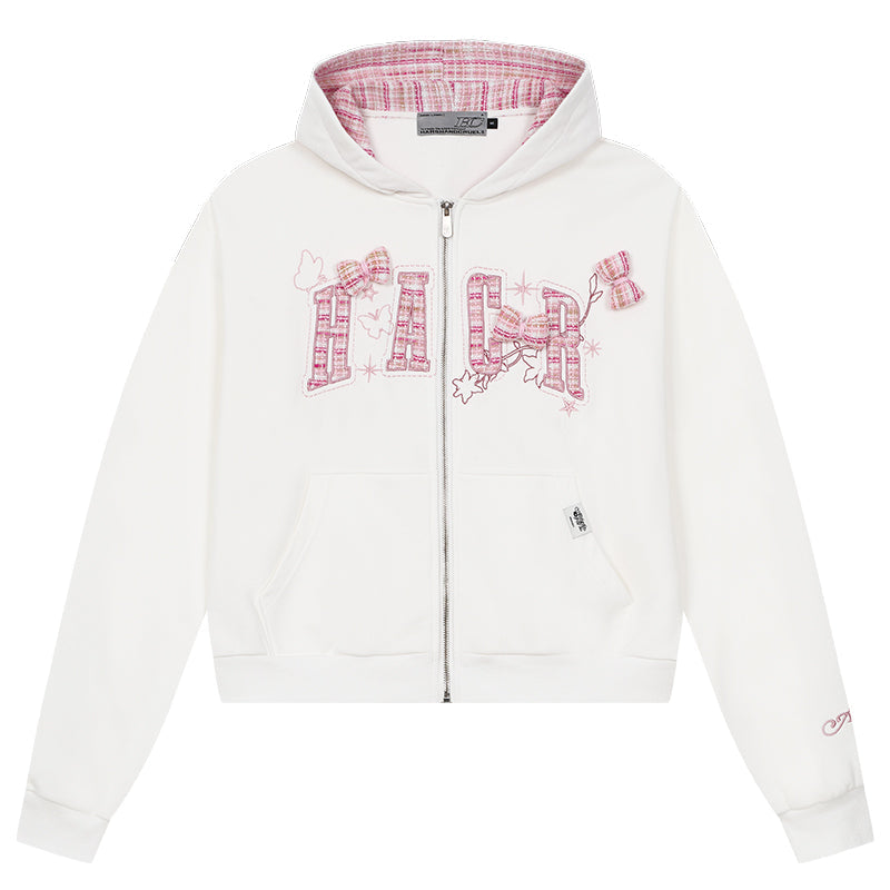 Embroidered Plaid Zip Hoodie