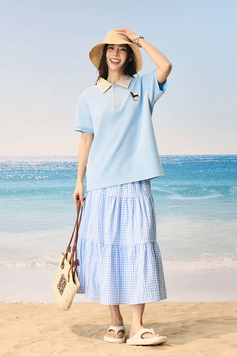 Plaid Collar Layered Polo Shirt