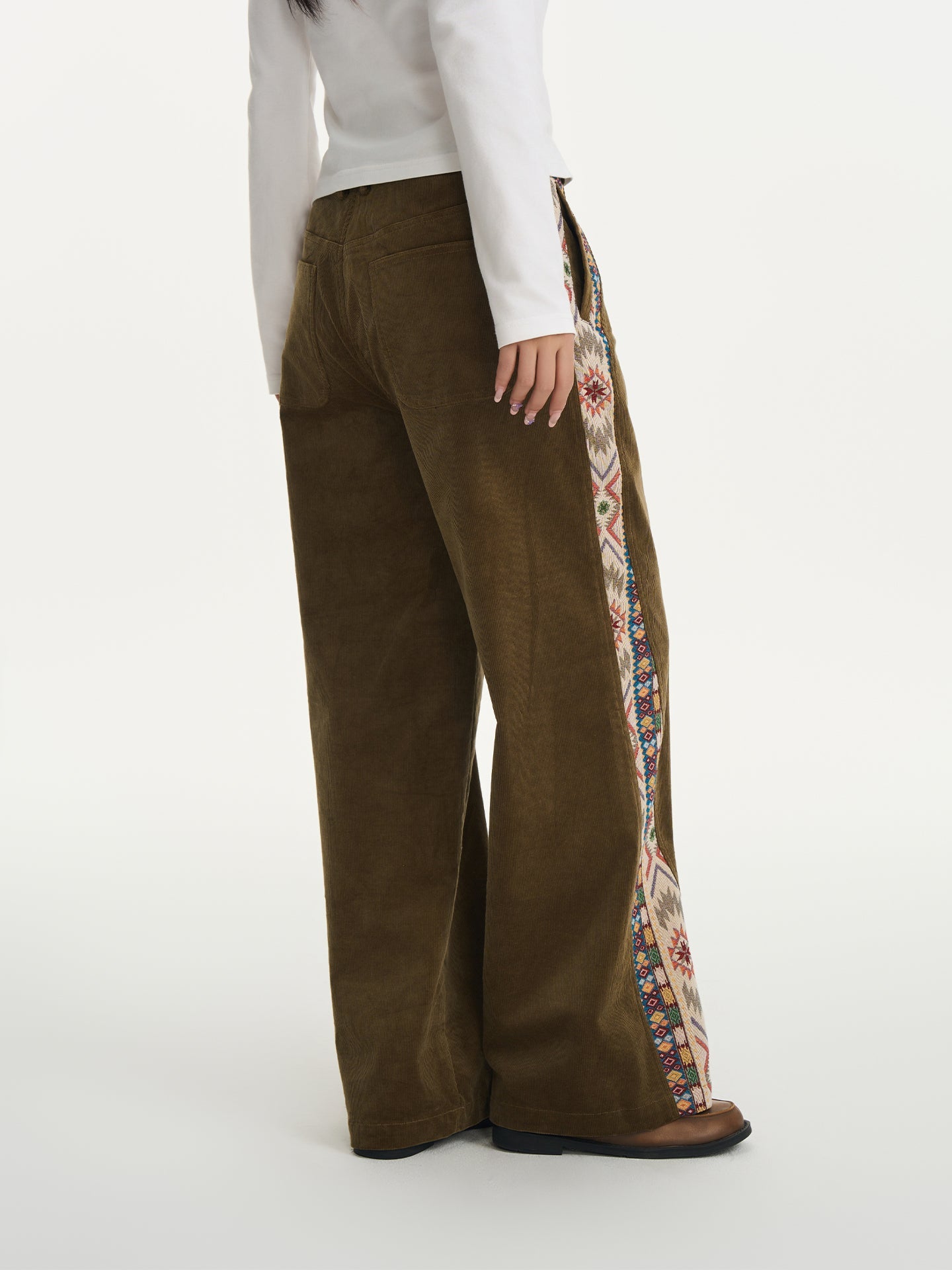 Corduroy Patchwork Button Pants