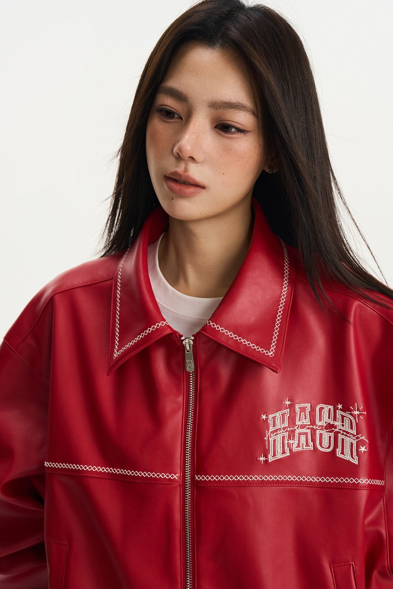 Firework Star PU Bomber Jacket