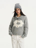 Floral Knit Polo Cardigan