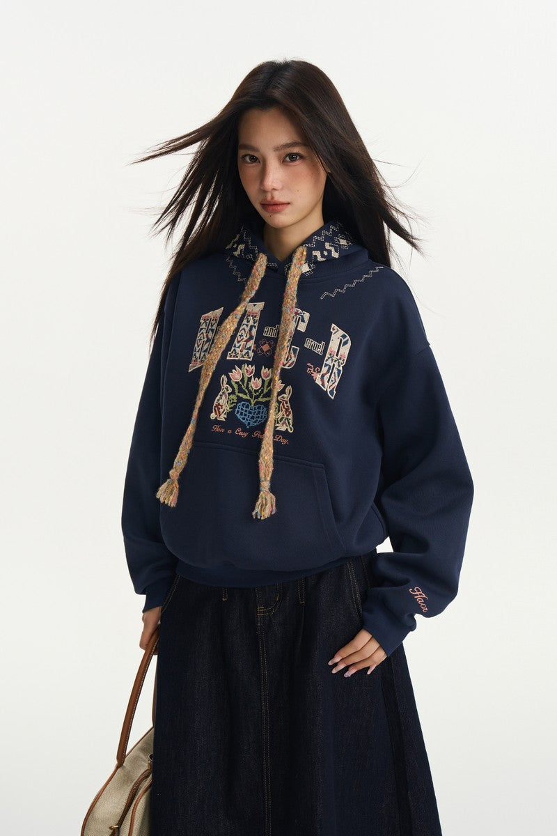 Embroidered Patchwork Graphic Hoodie