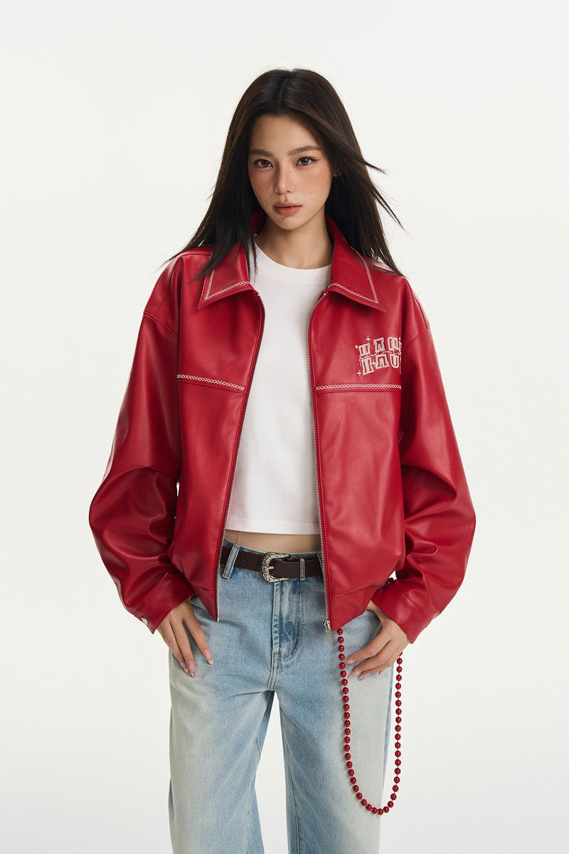 Firework Star PU Bomber Jacket