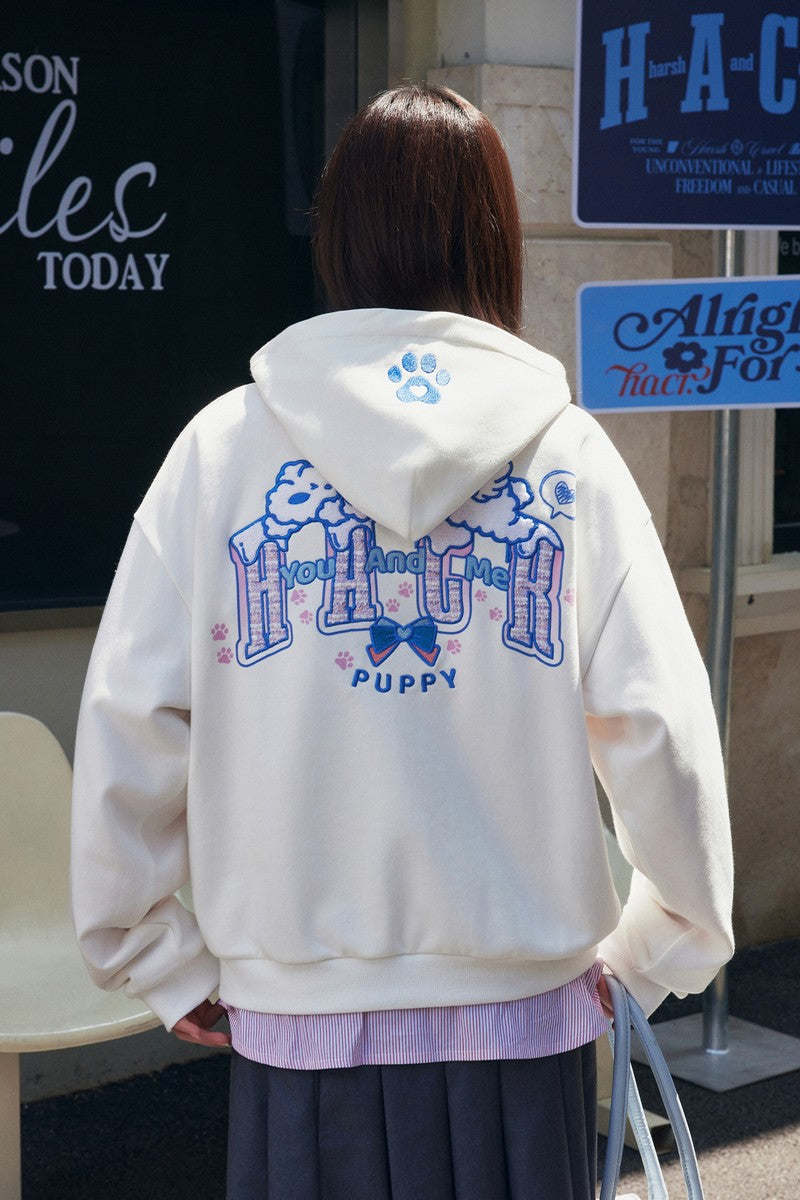 Plush Dog Embroidered Hoodie