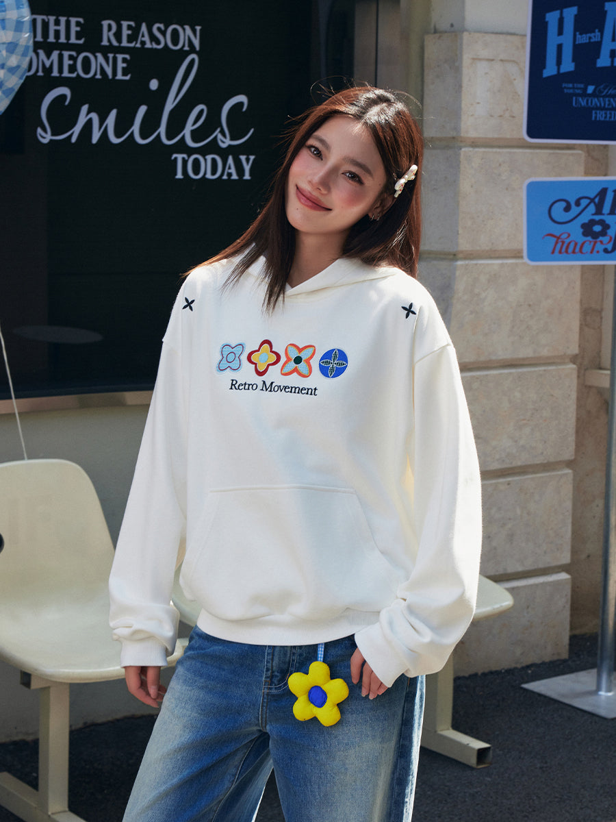 Floral Embroidered Colorblock Hoodie