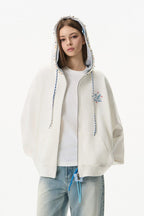 Double Hood Embroidered Zip Hoodie