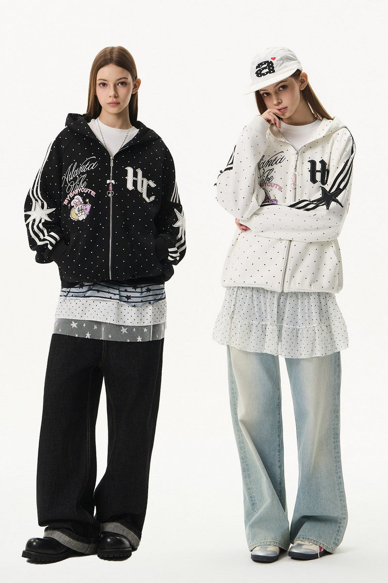 Polka Dot Zip Up Hoodie