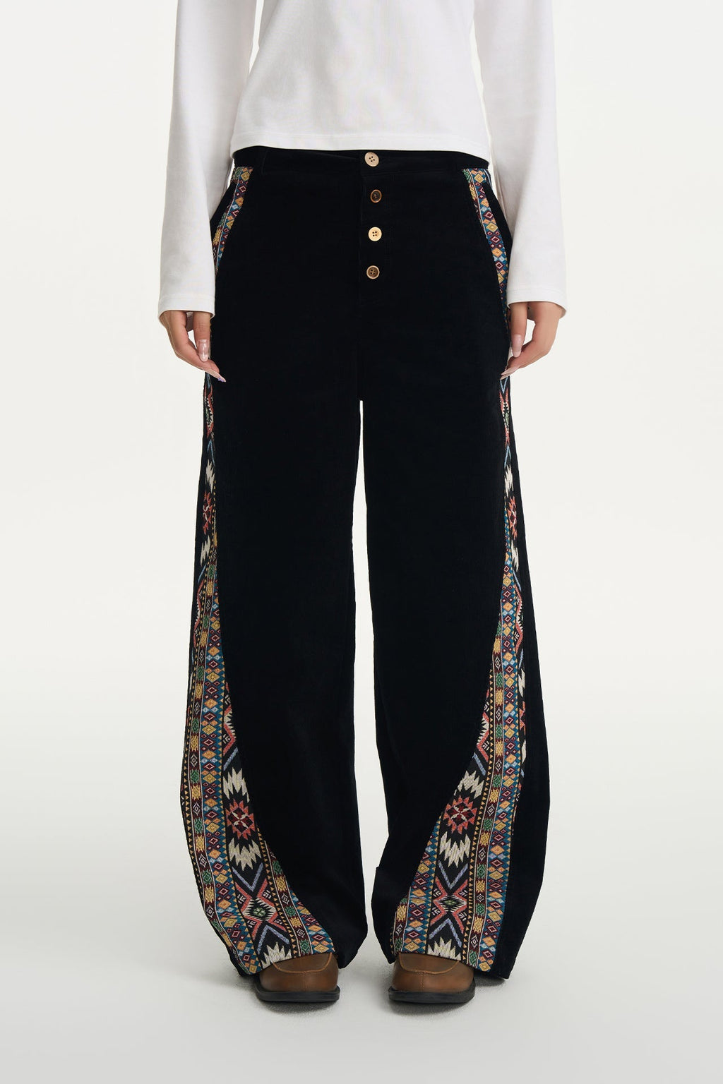 Corduroy Patchwork Button Pants