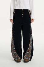 Corduroy Patchwork Button Pants