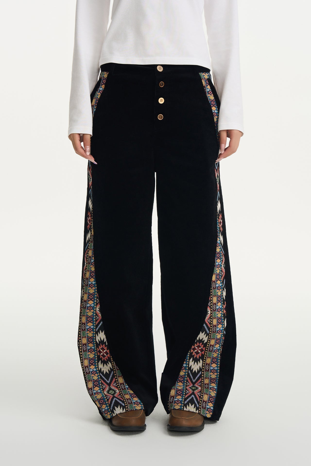 Corduroy Patchwork Button Pants