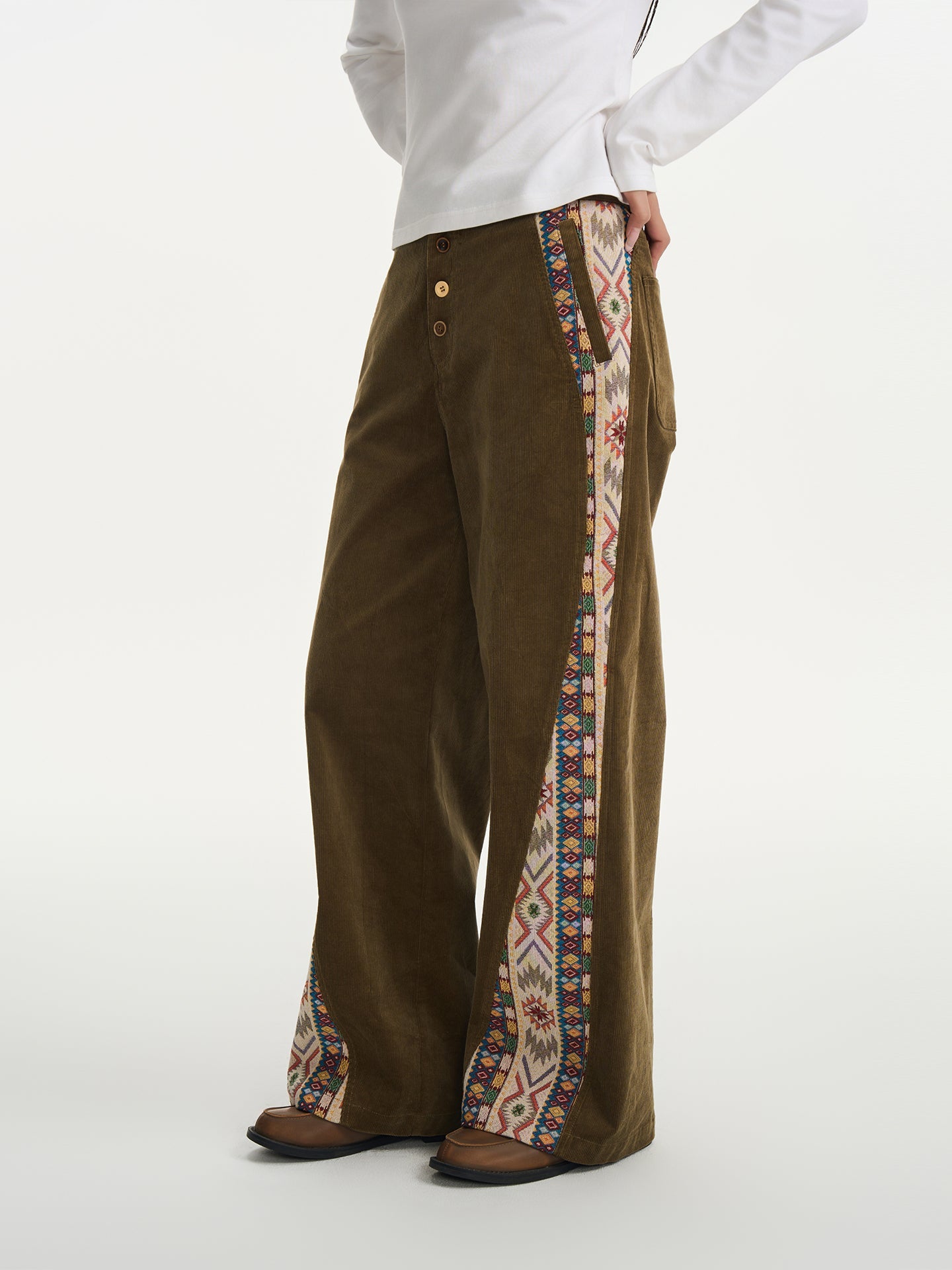 Corduroy Patchwork Button Pants