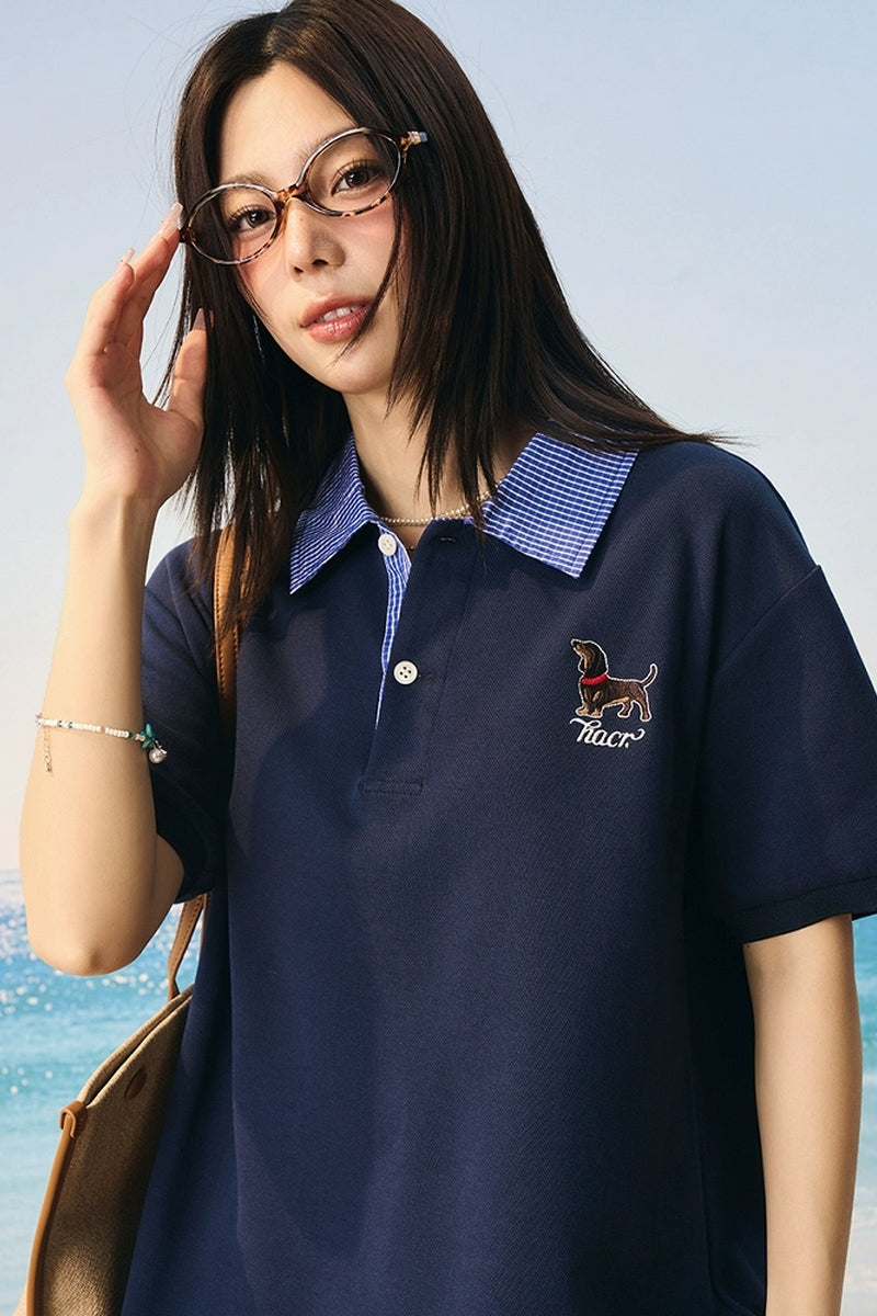 Plaid Collar Layered Polo Shirt