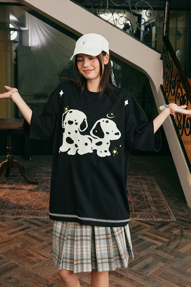 Fuzzy Dog Embroidery T-Shirt