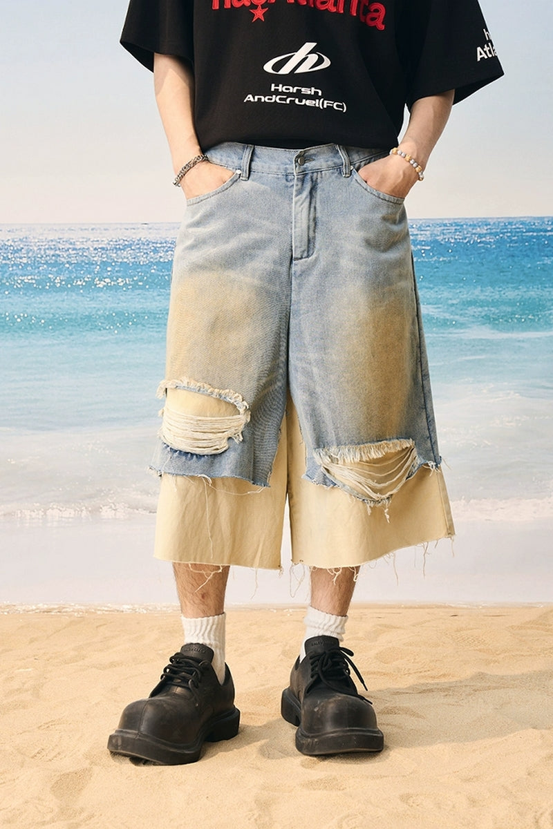 Frayed Light Wash Denim Shorts