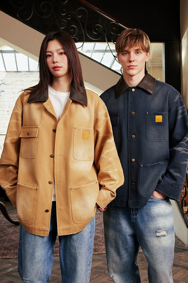 Vintage Washed Plaid Workwear Jacket