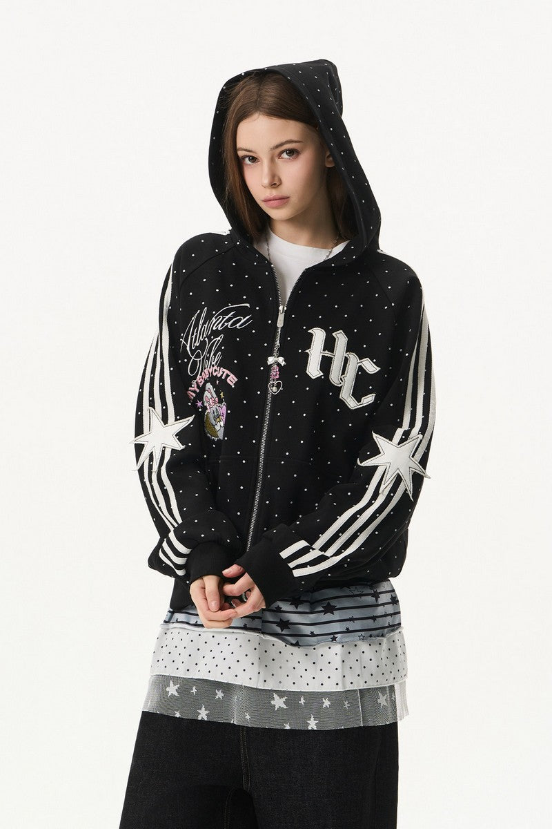 Polka Dot Zip Up Hoodie