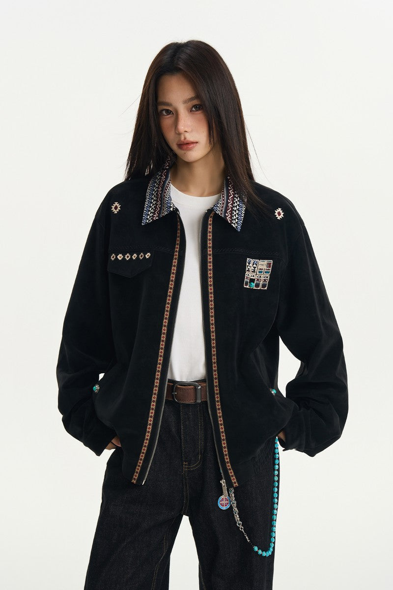 Turquoise Suede Patchwork Jacket
