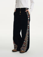Corduroy Patchwork Button Pants
