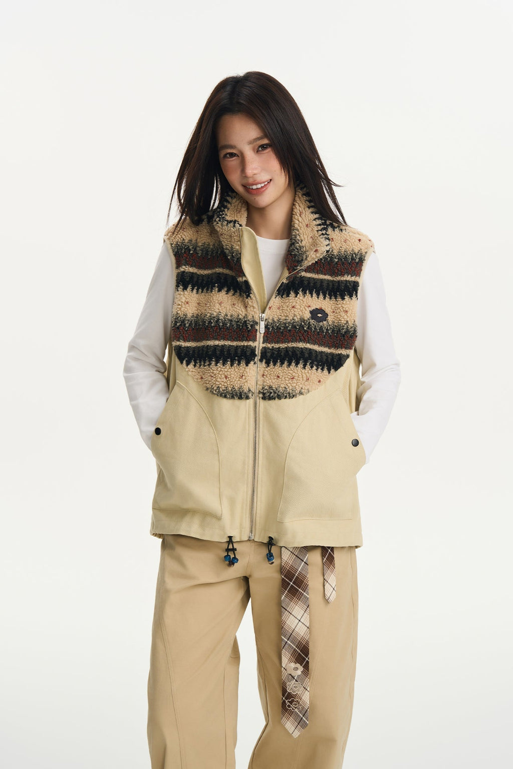 Pattern Fleece Beaded Vest