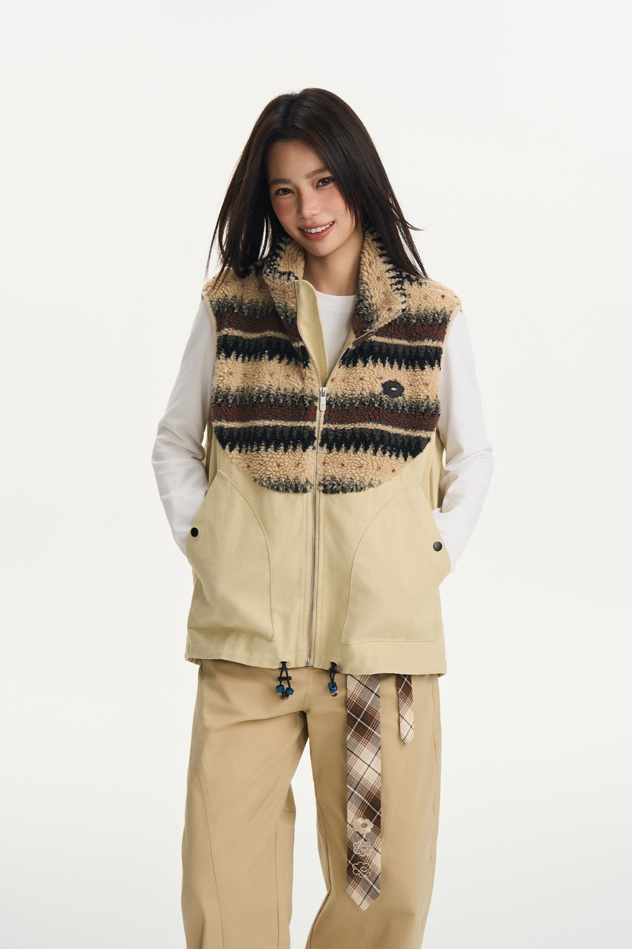 Pattern Fleece Beaded Vest