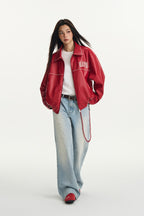 Firework Star PU Bomber Jacket