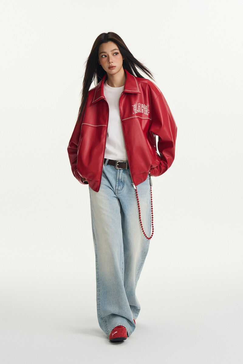 Firework Star PU Bomber Jacket