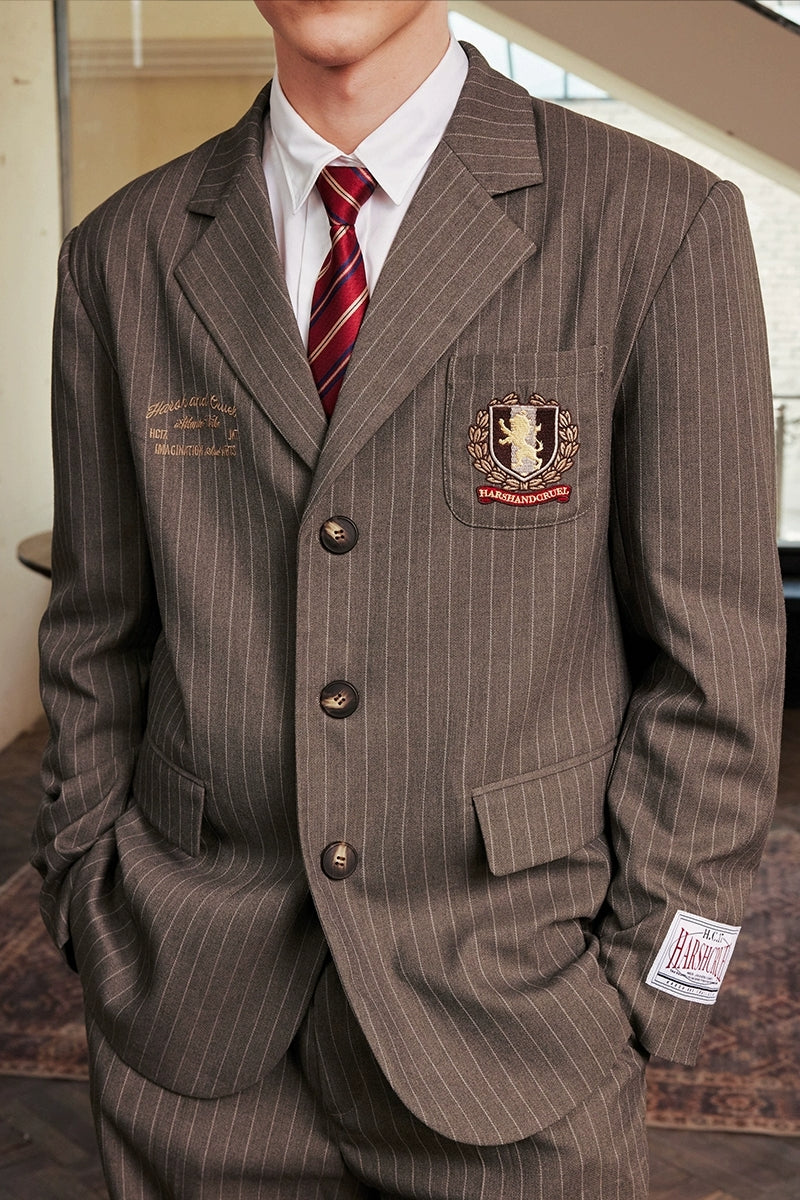 Retro Striped Embroidery Blazer