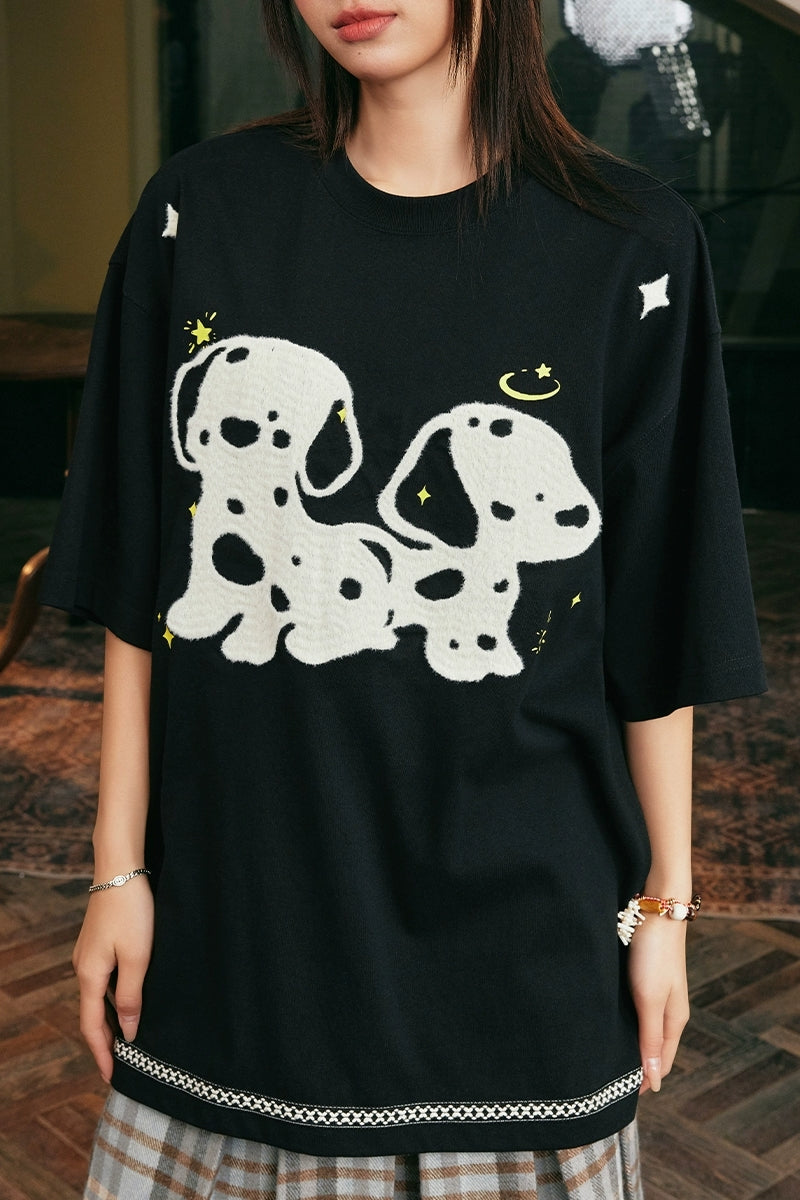 Fuzzy Dog Embroidery T-Shirt