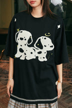 Fuzzy Dog Embroidery T-Shirt