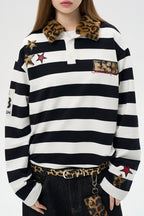Striped Leopard Panel Polo