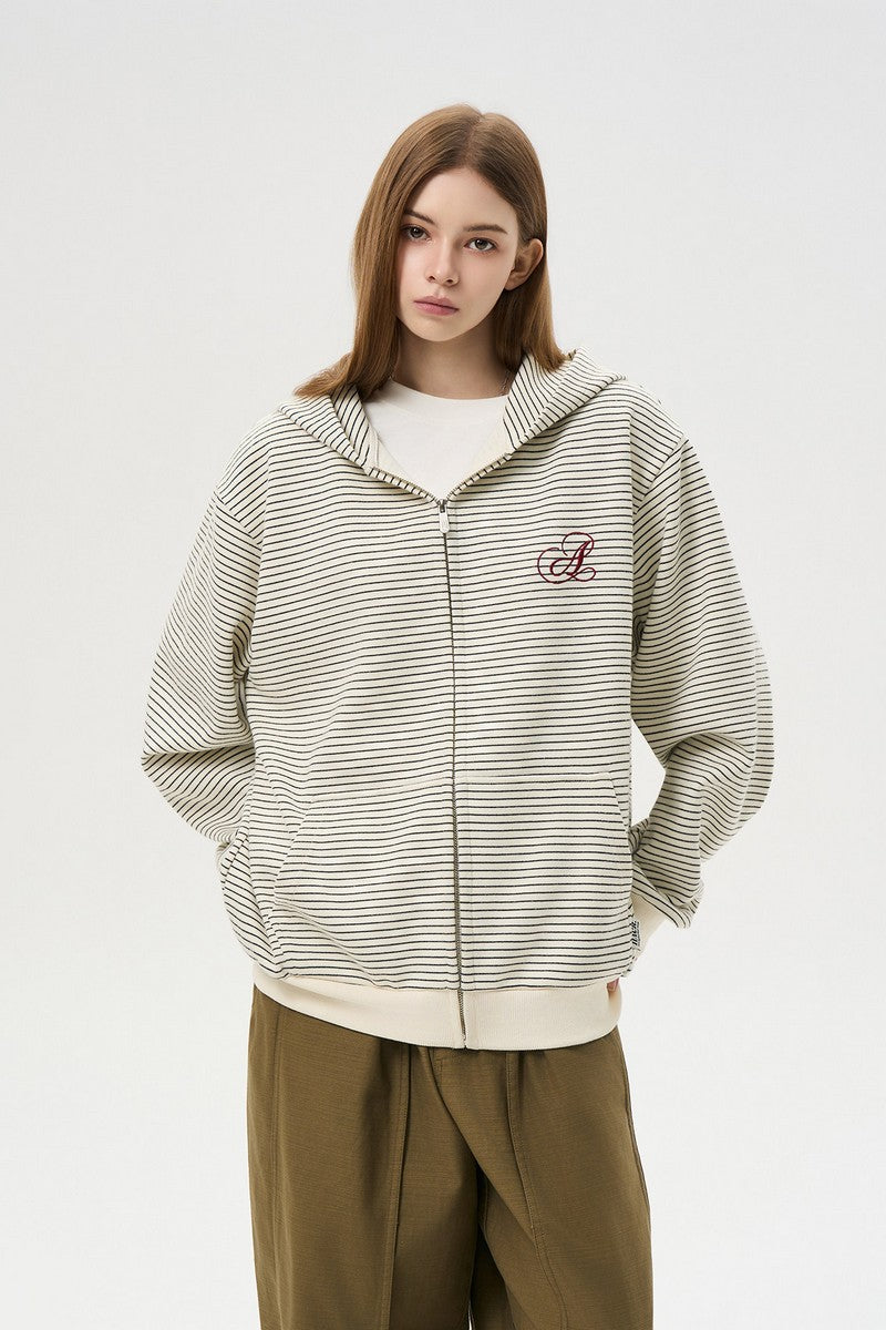 Fleece Stripe Zip Hoodie