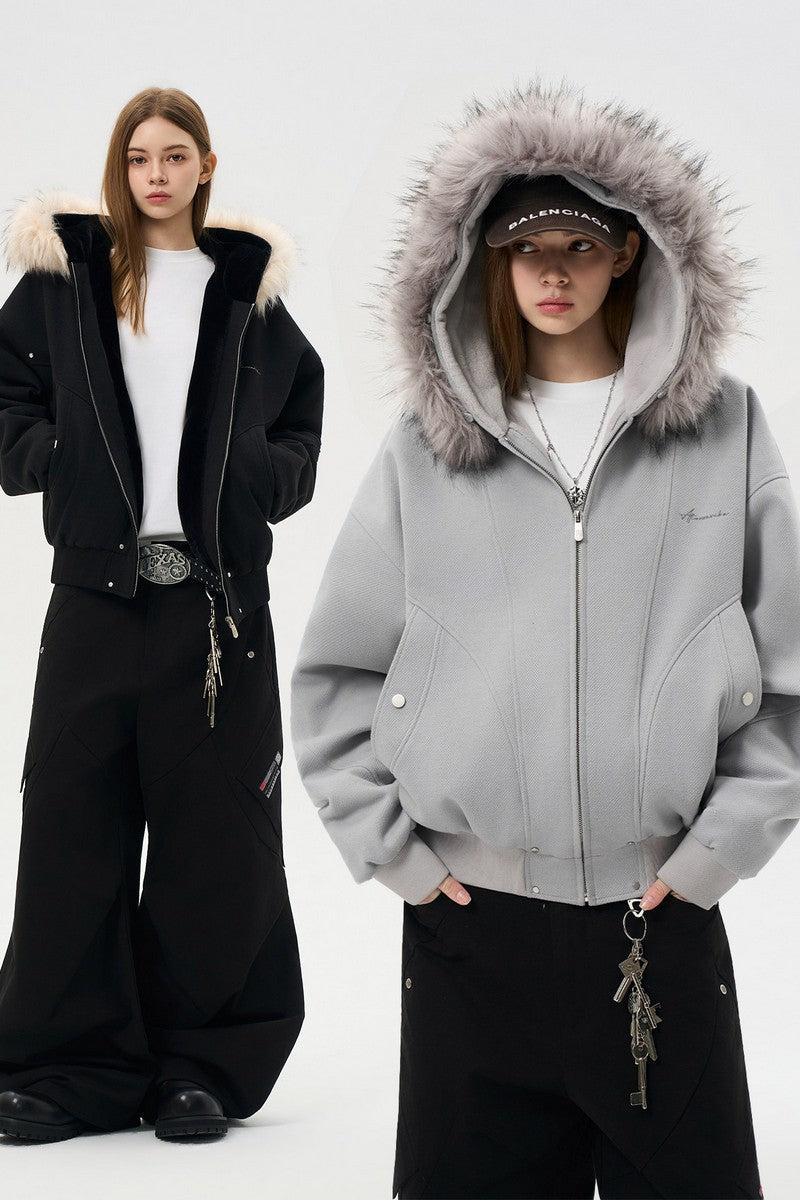 Paneled Fur Collar Jacket