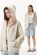 Double Hood Embroidered Zip Hoodie