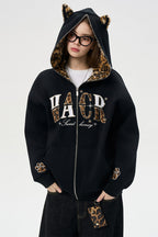 Leopard Cat Ear Zip Hoodie
