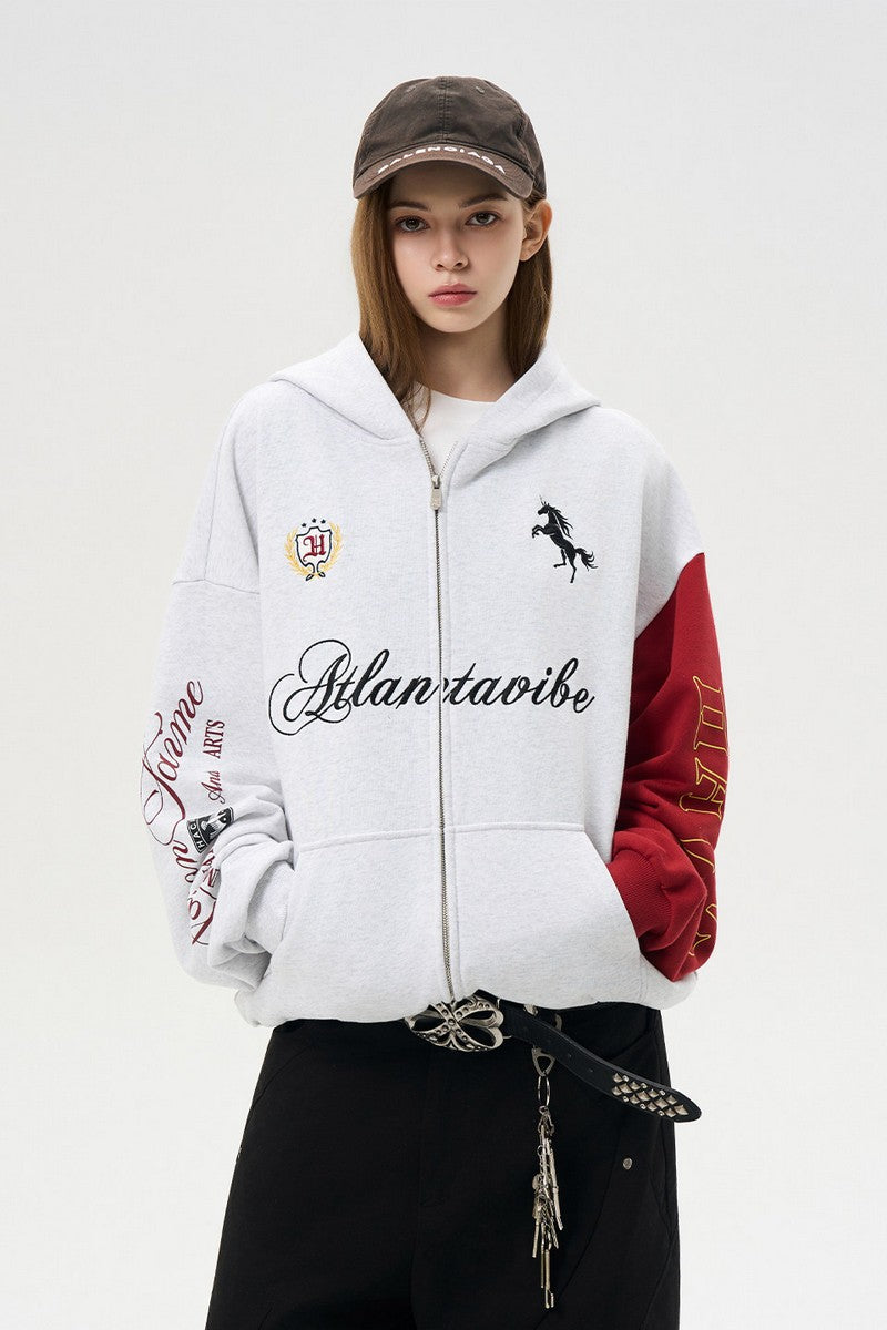 Contrast Sleeve Zip Hoodie