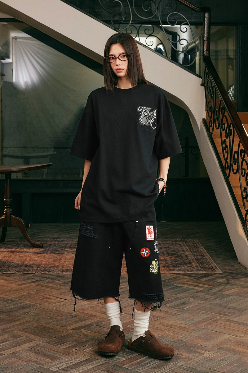 Rhinestone Patch Basic T-Shirt