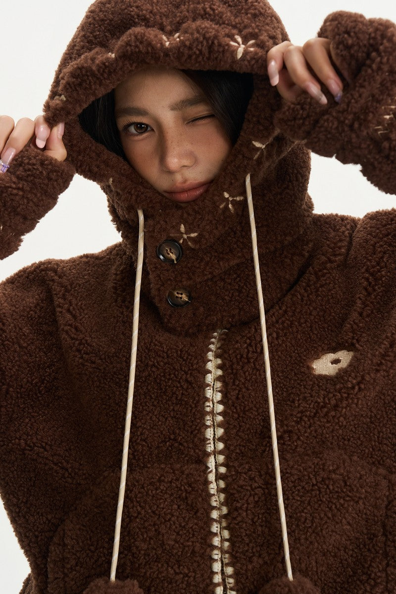 Embroidered Fleece Stand Collar Jacket