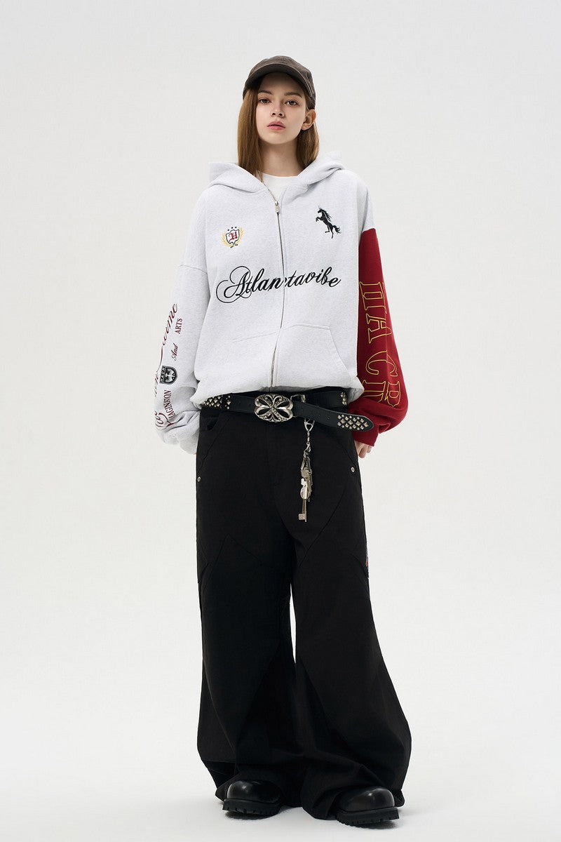 Contrast Sleeve Zip Hoodie