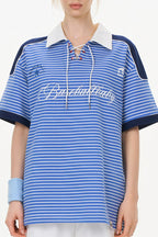 Striped Drawstring Polo Tee
