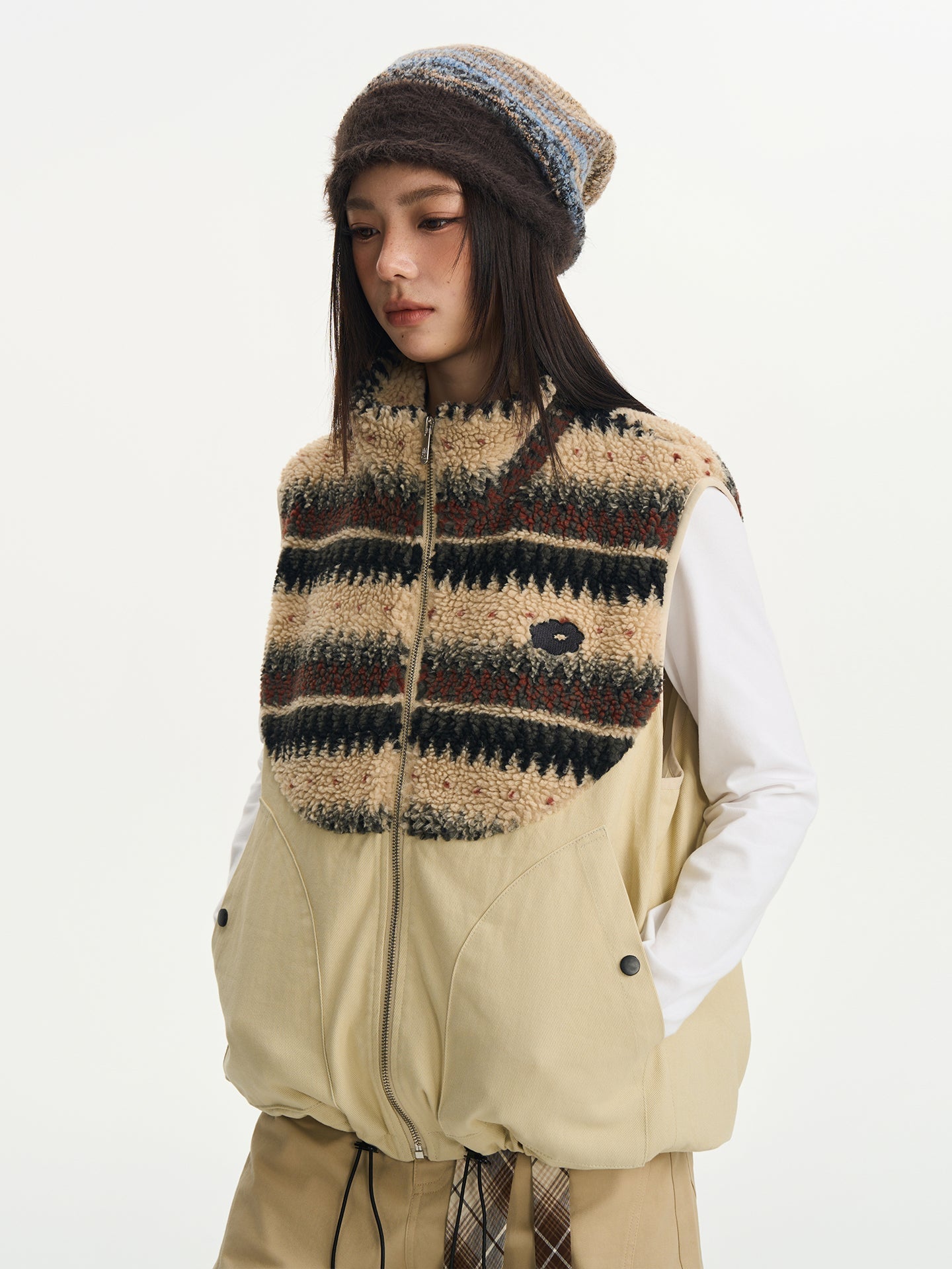 Pattern Fleece Beaded Vest